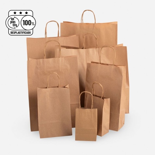 [BOLSAS-KP-BOT1] Bolsas Papel Kraft Marrones - Con Manija y Sin Manija (Si, 12x9x36)