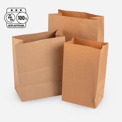 [BOLSAS-FM3] Bolsas Papel Kraft Marrones - Con Manija y Sin Manija (No, 12.5x8x24.5)